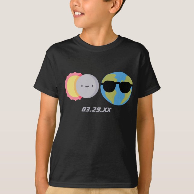 Cute Cartoon Solar Eclipse Custom Date Kids T-Shirt (Front)