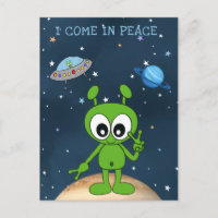 Cute Cartoon Space Alien I Come In Peace Sign