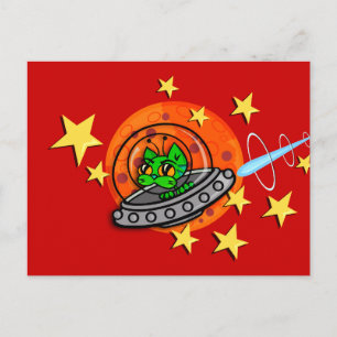 CUTE CARTOON SPACE KITTY CAT HORIZONTAL POSTCARD