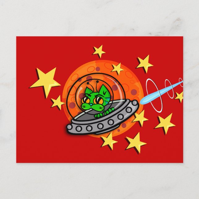 CUTE CARTOON SPACE KITTY CAT HORIZONTAL POSTCARD (Front)