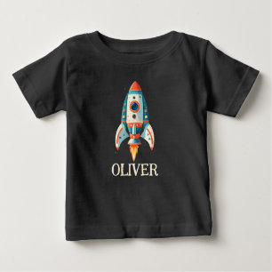 Cute Cartoon Space Rocket Personalised Baby T-Shirt