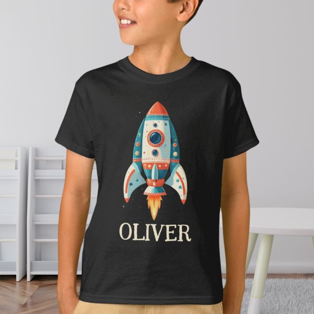 Cute Cartoon Space Rocket Personalised T-Shirt (Creator Uploaded)