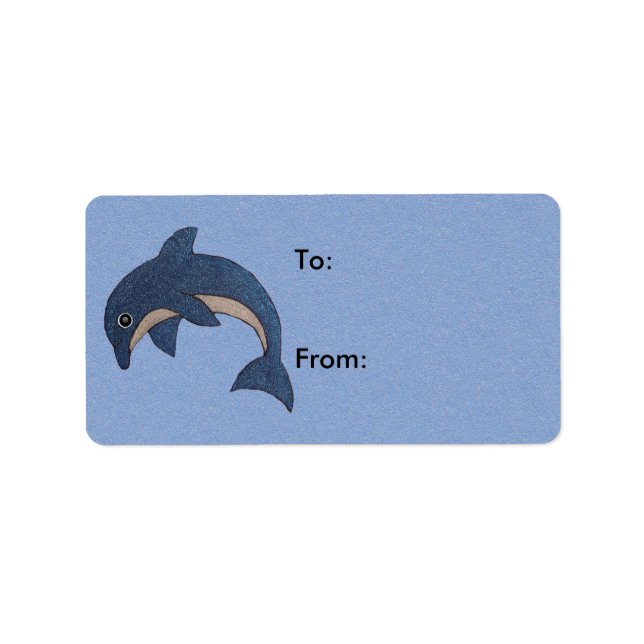 Cute Cartoon Sparkle Like Blue Jumping dolphin Label (Front)