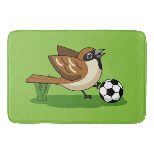 Cute Cartoon Sparrow Playing Soccer Bath Mat
