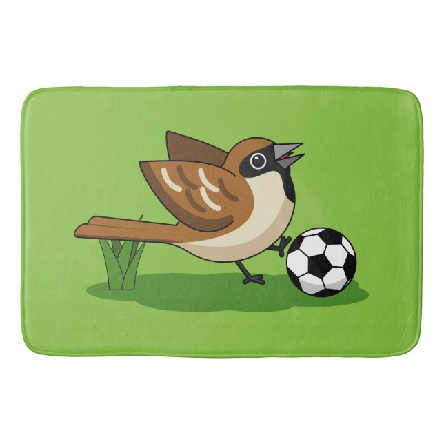 Cute Cartoon Sparrow Playing Soccer Bath Mat (Front)