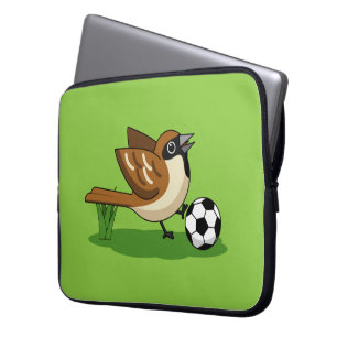 Cute Cartoon Sparrow Playing Soccer Laptop Sleeve