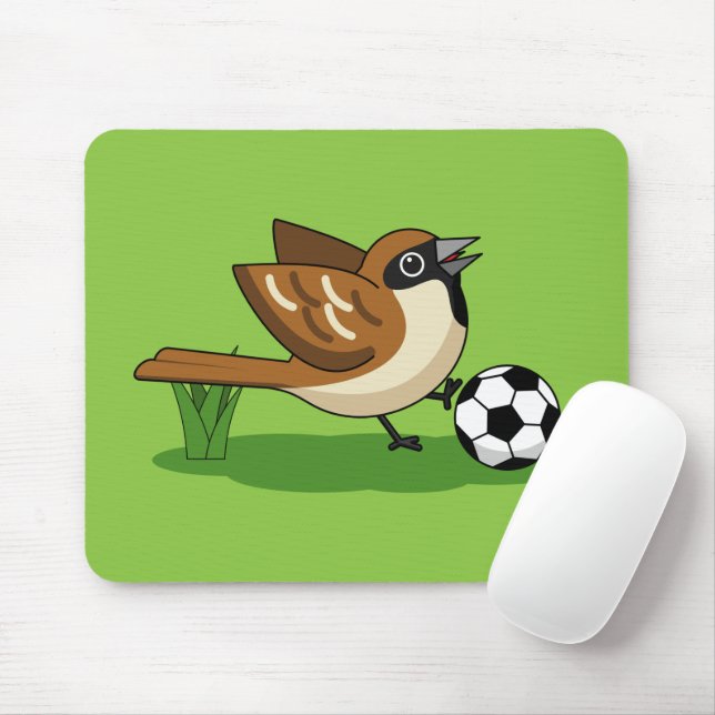 Cute Cartoon Sparrow Playing Soccer Mouse Pad (With Mouse)