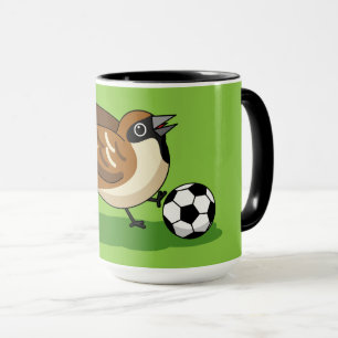 Cute Cartoon Sparrow Playing Soccer Mug