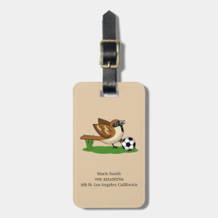 Cute Cartoon Sparrow Playing Soccer   Personalize Luggage Tag