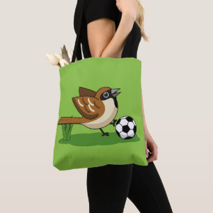 Cute Cartoon Sparrow Playing Soccer Tote Bag