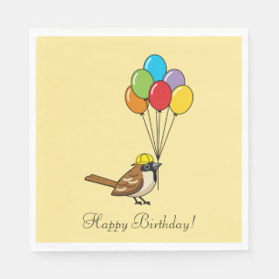 Cute Cartoon Sparrow with Balloons Birthday Napkin
