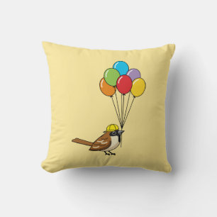Cute Cartoon Sparrow with Balloons Cushion