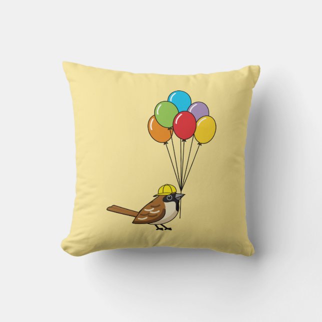 Cute Cartoon Sparrow with Balloons  Cushion (Front)