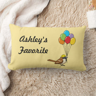 Cute Cartoon Sparrow with Balloons Kid Name Lumbar Cushion