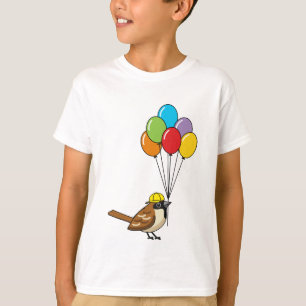 Cute Cartoon Sparrow with Balloons  T-Shirt