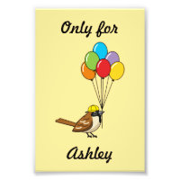 Cute Cartoon Sparrow with Balloons with Kid's Name