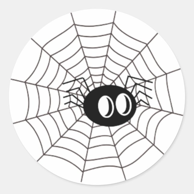 Cute Cartoon Spider On Web Classic Round Sticker (Front)