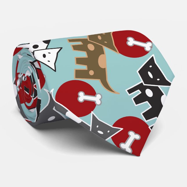 Cute Cartoon Spotted Doggies & Bones Fun Pet Tie (Rolled)