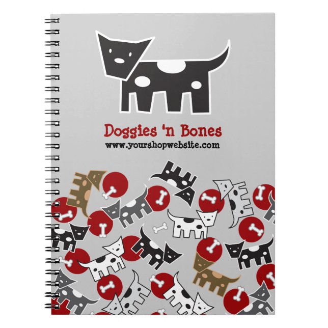 Cute Cartoon Spotted Doggies & Bones Pet Notebook (Front)