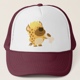 Cute Cartoon Spotted Hyena Crushing a Bone Hat