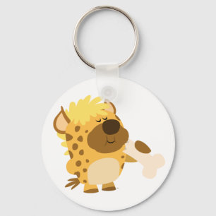 Cute Cartoon Spotted Hyena Crushing a Bone Keyring