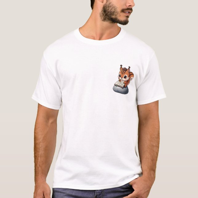 Cute Cartoon Squirrel Artist Sketching in Notebook T-Shirt (Front)