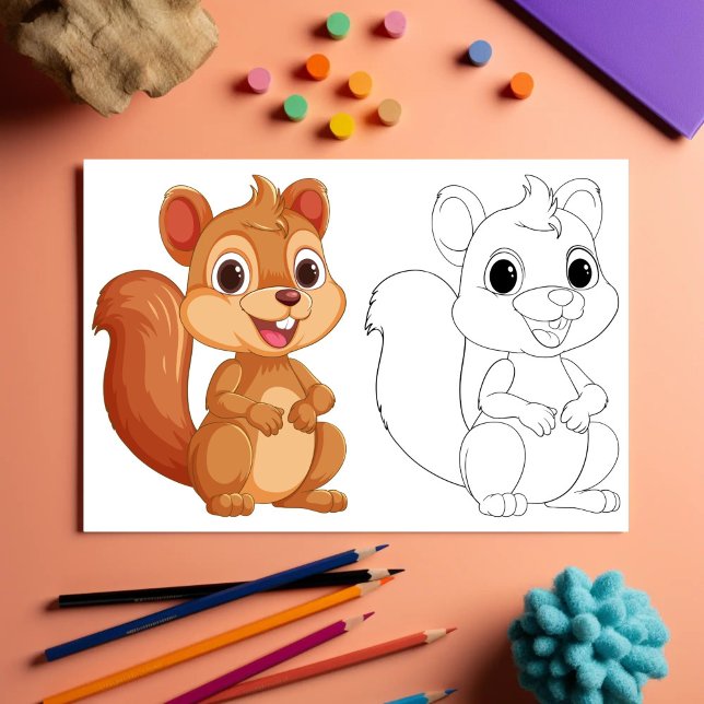 Cute Cartoon squirrel colouring page (Creator Uploaded)