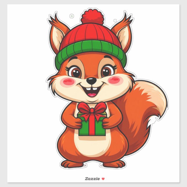 Cute Cartoon Squirrel in Holiday Hat (Sheet)