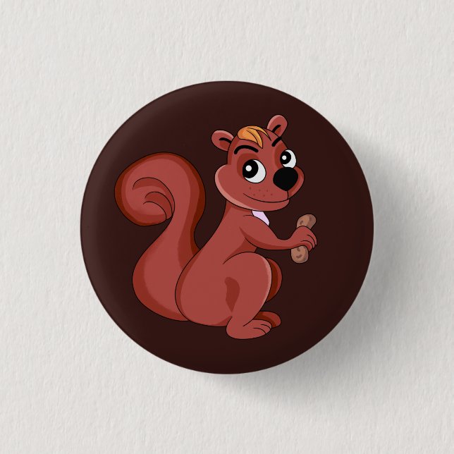Cute cartoon squirrel with a peanut 3 cm round badge (Front)