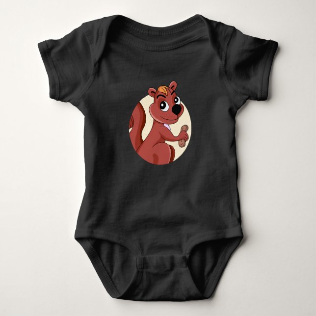 Cute cartoon squirrel with a peanut baby bodysuit (Front)