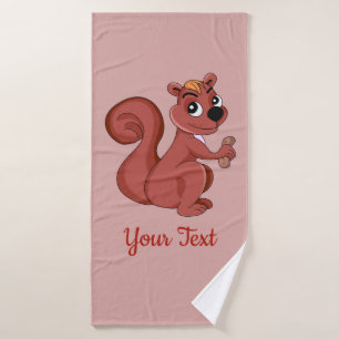 Cute cartoon squirrel with a peanut bath towel