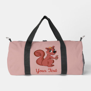 Cute cartoon squirrel with a peanut duffle bag