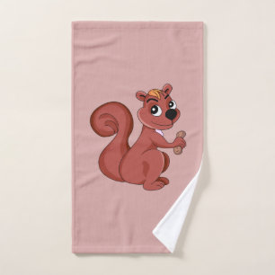 Cute cartoon squirrel with a peanut hand towel