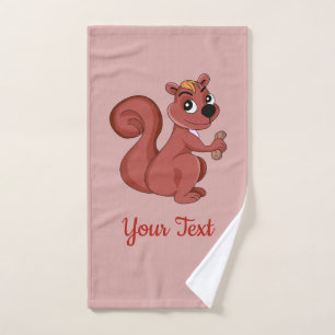 Cute cartoon squirrel with a peanut hand towel