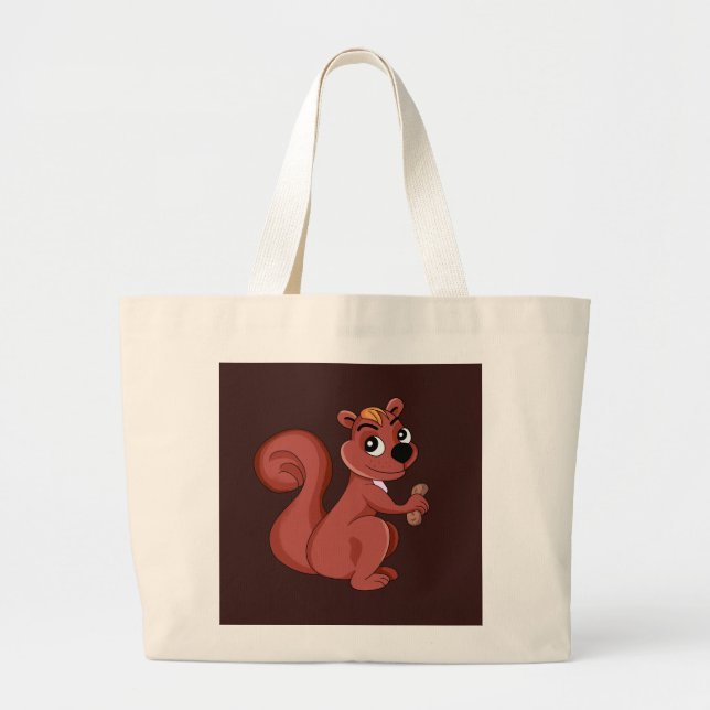 Cute cartoon squirrel with a peanut large tote bag (Front)
