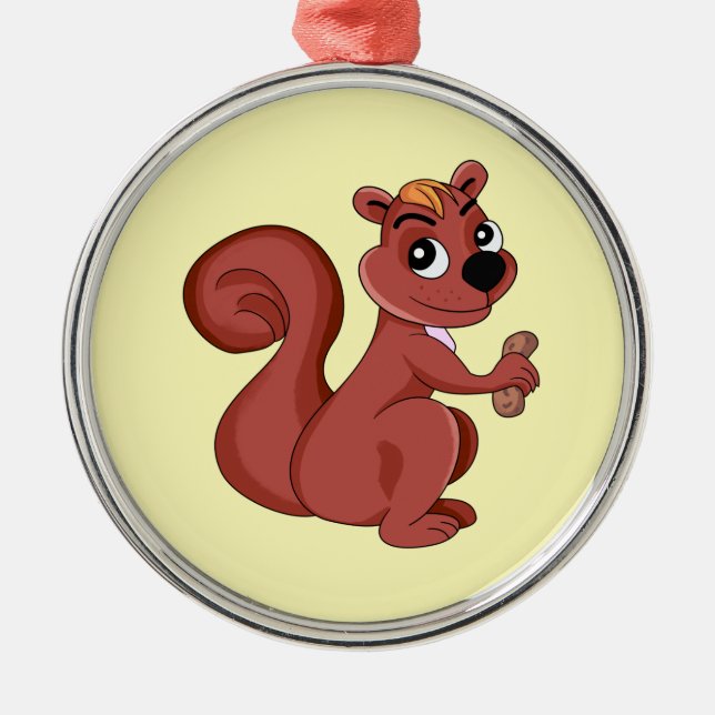 Cute cartoon squirrel with a peanut  metal tree decoration (Front)