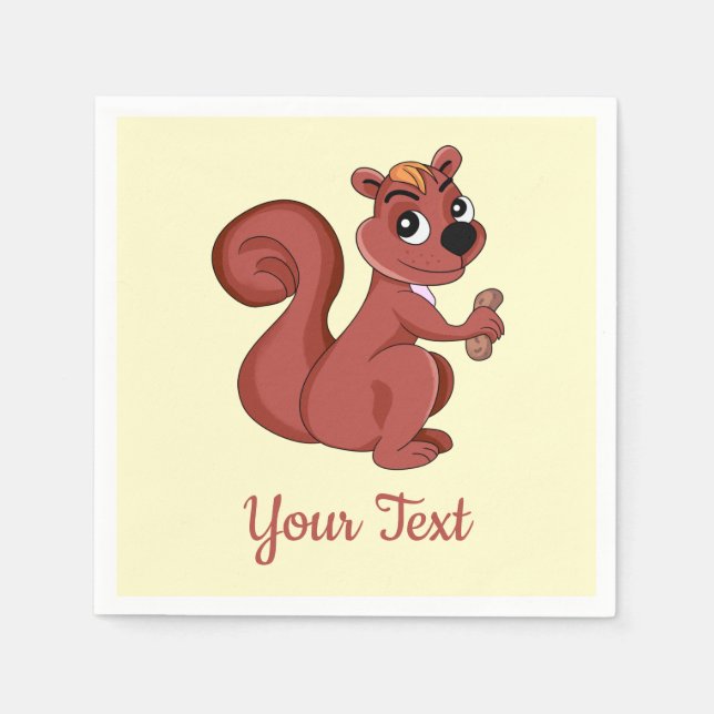 Cute cartoon squirrel with a peanut  napkins (Front)