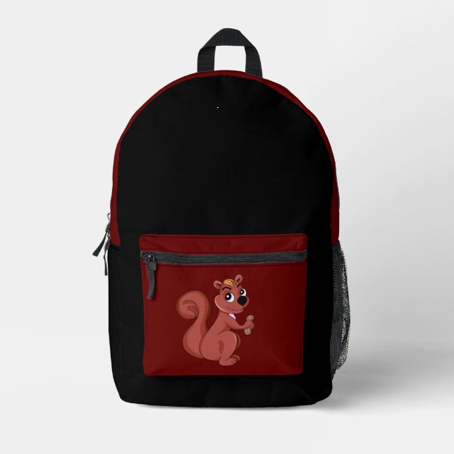 Cute cartoon squirrel with a peanut printed backpack (Front)