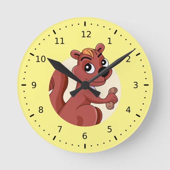 Cute cartoon squirrel with a peanut round clock (Front)