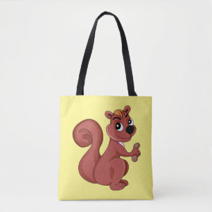 Cute cartoon squirrel with a peanut tote bag
