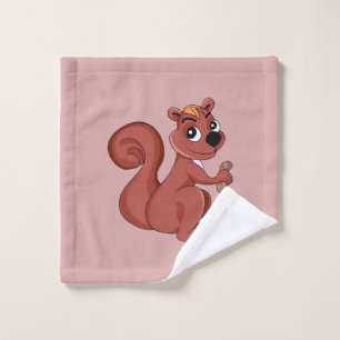 Cute cartoon squirrel with a peanut wash cloth