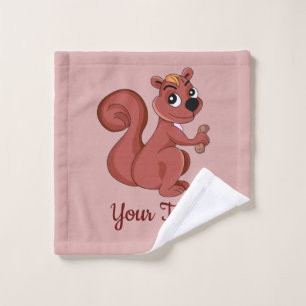 Cute cartoon squirrel with a peanut wash cloth