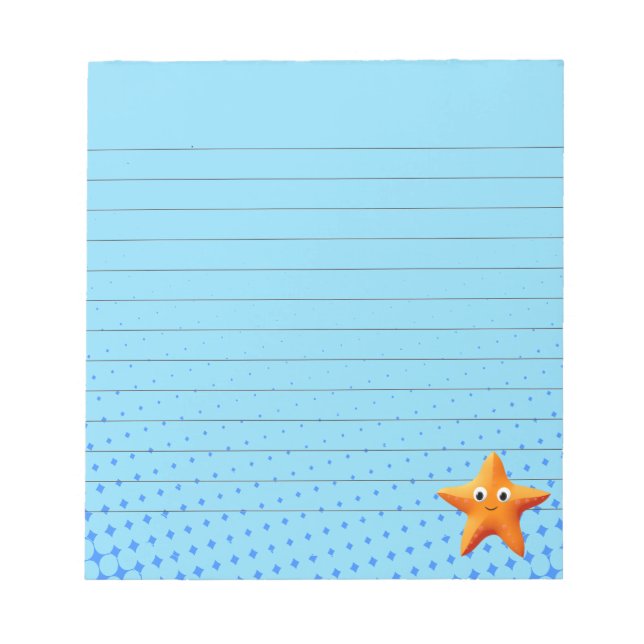 Cute Cartoon Starfish Blue Ocean Lined Notepad (Front)