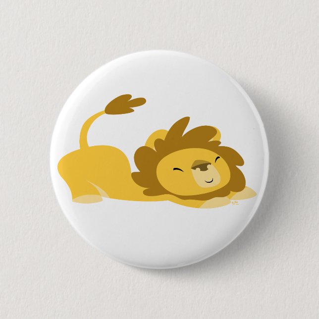 Cute Cartoon Stretching Lion Button Badge (Front)