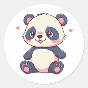 Cute cartoon style baby panda design classic round sticker