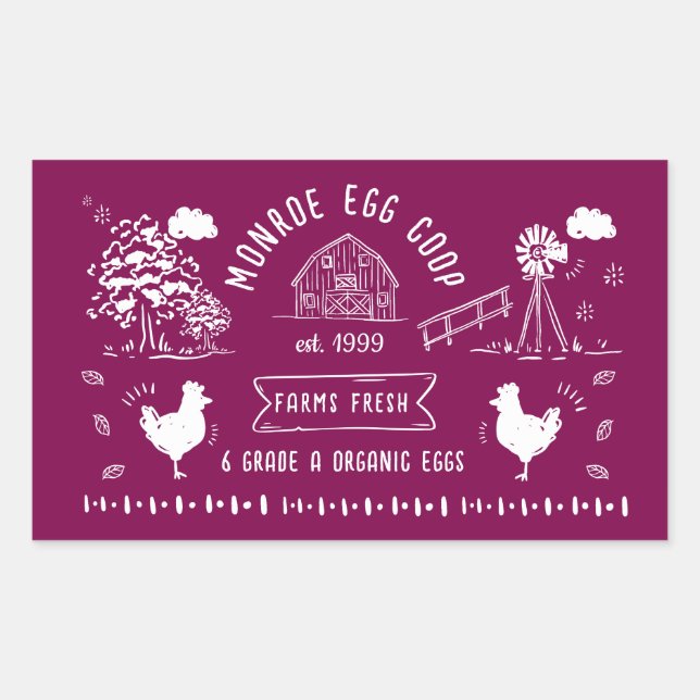 Cute Cartoon Style Doodle Rustic Egg Carton Rectangular Sticker (Front)
