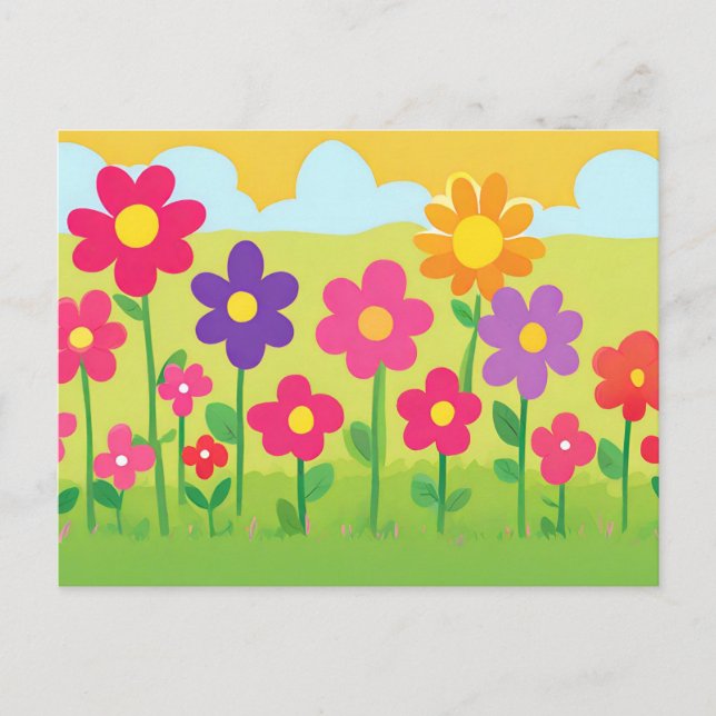 Cute Cartoon Style Floral Nature Illustration  Postcard (Front)
