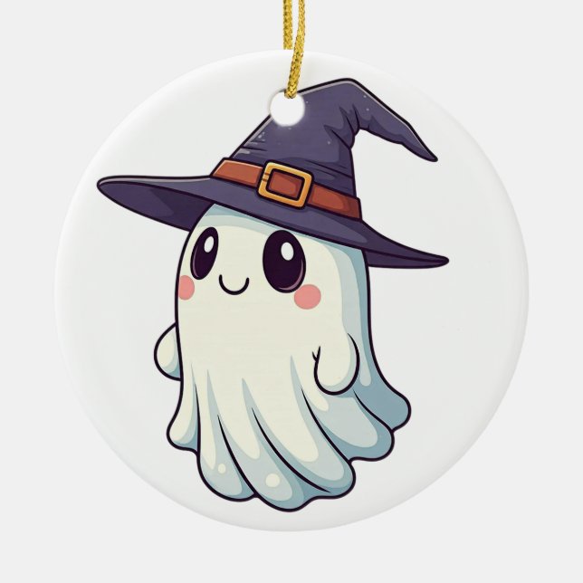 Cute cartoon style little ghost design ceramic tree decoration (Front)