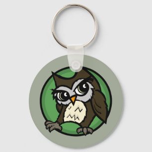 CUTE CARTOON STYLE OWL ROUND BUTTON KEY CHAIN