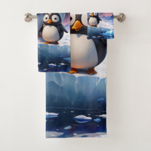 Cute cartoon style penguinsfriends. bath towel set